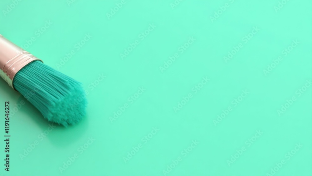 Poster turquoise paintbrush on right. soft orange background. copy space for text, 3d render ai generated d