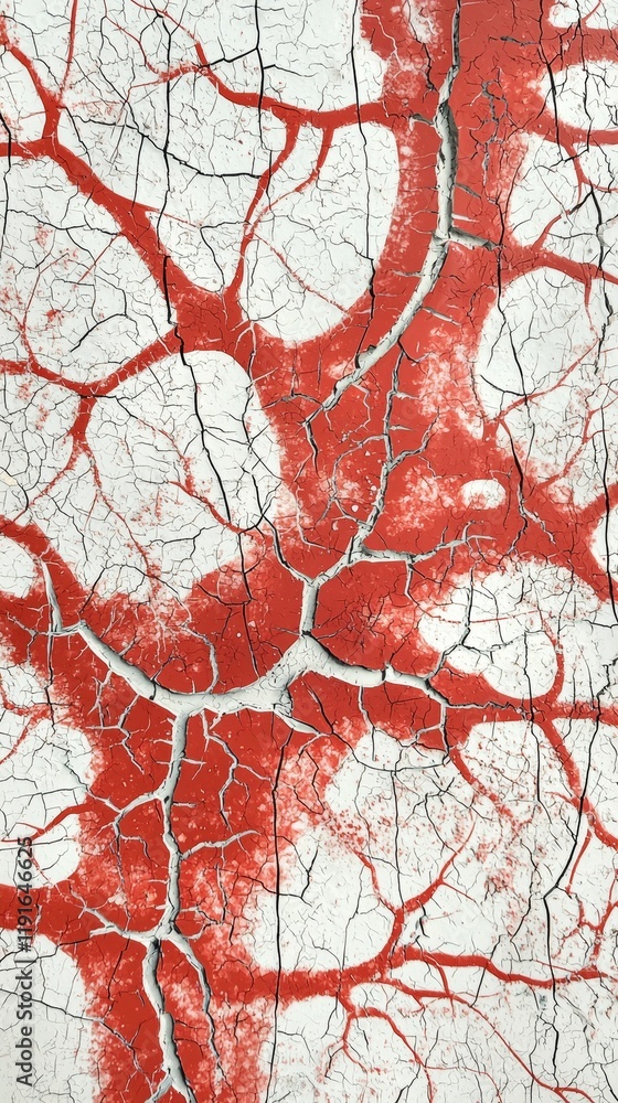 Poster close-up view of cracked paint showing a network of veins, forming an abstract pattern with contrast