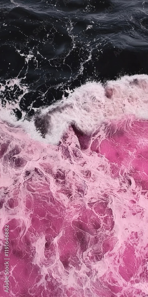 Poster pink and dark waves are creating a beautiful contrast in the ocean, forming a unique and visually st