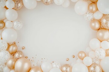 Moldura de bal&otilde;es dourados, brancos e transparentes com detalhes brilhantes, fundo claro e elegante, design decorativo criado com IA generativa