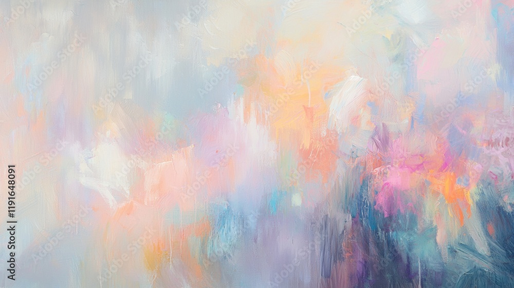 Poster soft pastel colors blend seamlessly in this abstract painting, creating a dreamy and ethereal atmosp