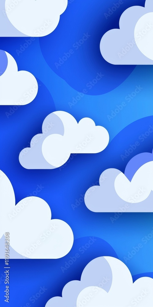 Aufkleber white cumulus clouds are floating on a vibrant blue sky with gradient effect, creating a serene and 