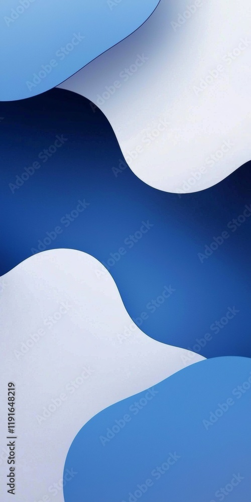 Poster smooth, undulating shapes in varying shades of blue and white create a dynamic and visually appealin