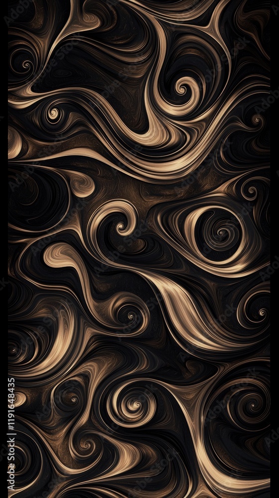 Poster golden swirls create a mesmerizing pattern, flowing gracefully through a dark abstract background, e