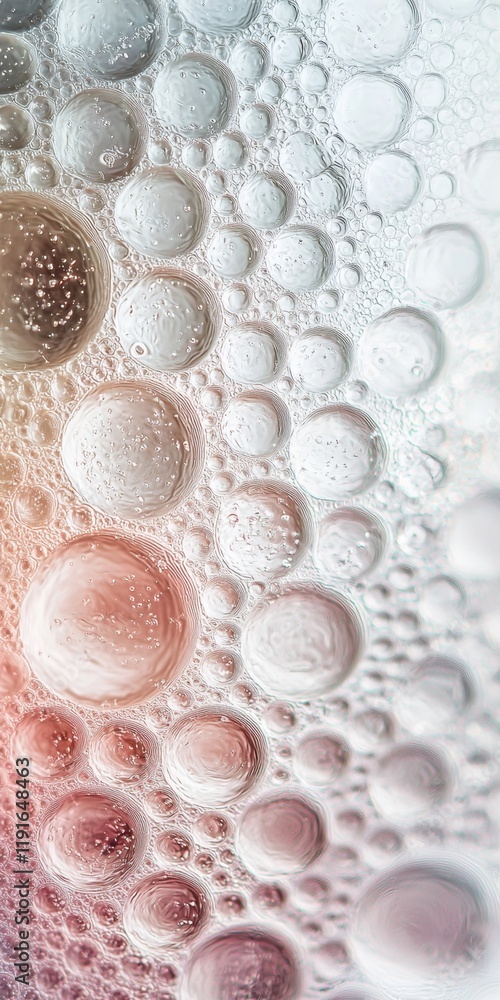 Poster clustered pink and white soap bubbles form an abstract pattern with varying sizes and a gradient of 