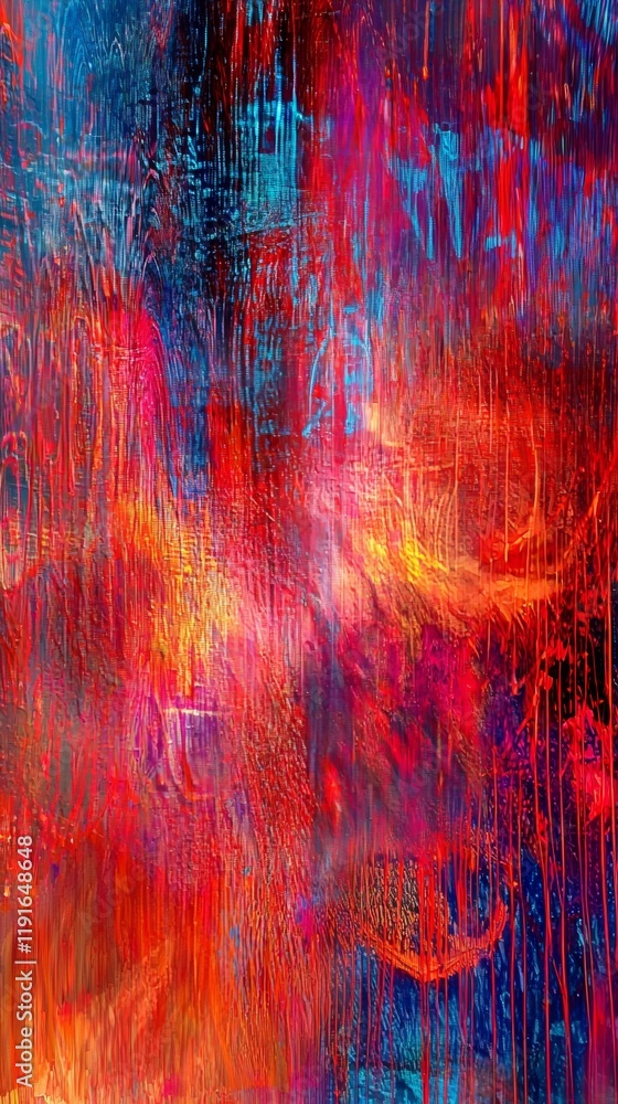 Poster colorful abstract painting background features a vibrant mix of red. orange. blue. and purple hues. 