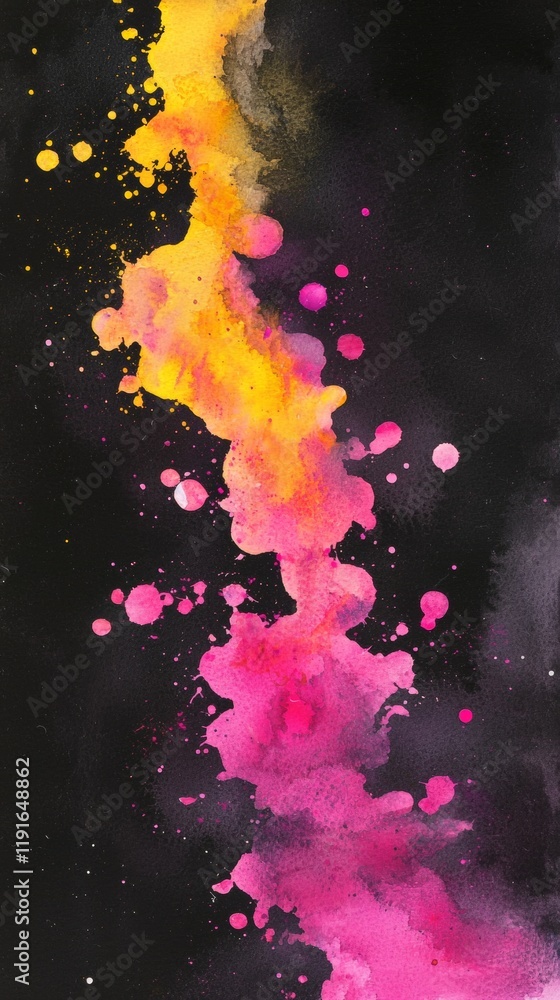 Aufkleber pink and yellow watercolor splashes create a vibrant and colorful design element on a black backgrou