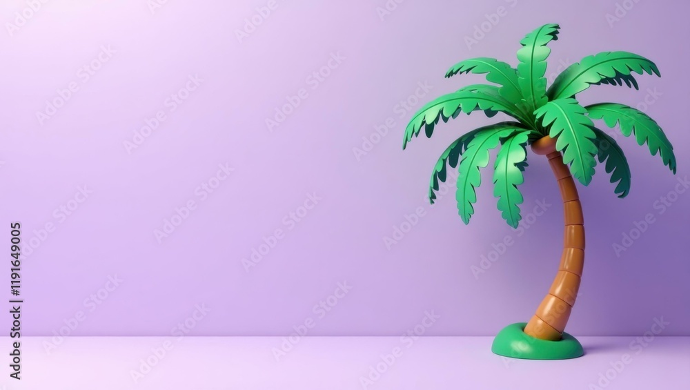 Aufkleber emerald green palm tree on right. soft purple background. copy space for text, 3d render ai generate