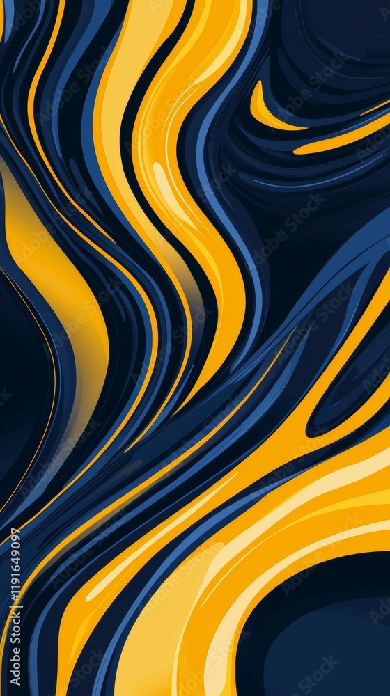 Poster smooth, glossy curves of vibrant yellow and blue intertwining create a captivating abstract design, 
