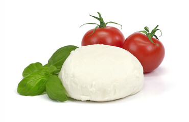 Ser mozzarella z pomidorami i bazylią na białym tle © Jolaya