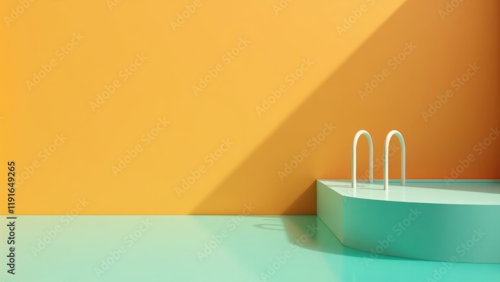 Poster jade green swimming pool on left. soft green background. copy space for text, 3d render ai generated