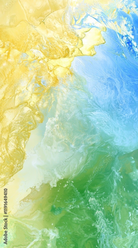 Poster blending yellow, blue, and green alcohol inks creates an abstract, vibrant background featuring dyna