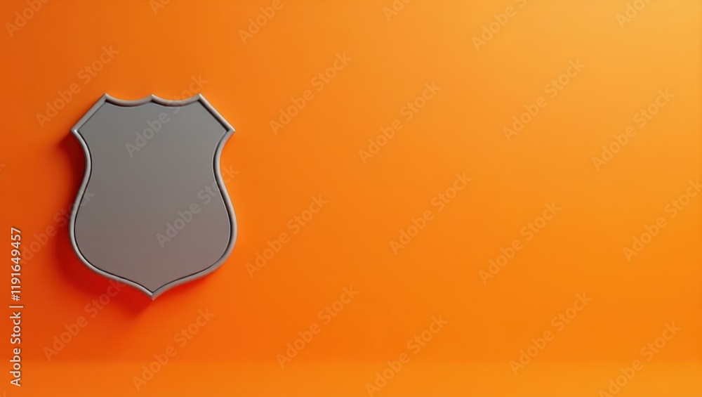 Poster pebble gray police badge on left. soft green background. copy space for text, 3d render ai generated