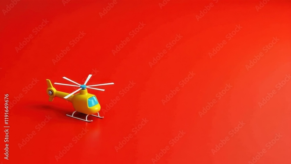 Poster yellow helicopter on left. soft green background. copy space for text, 3d render ai generated design