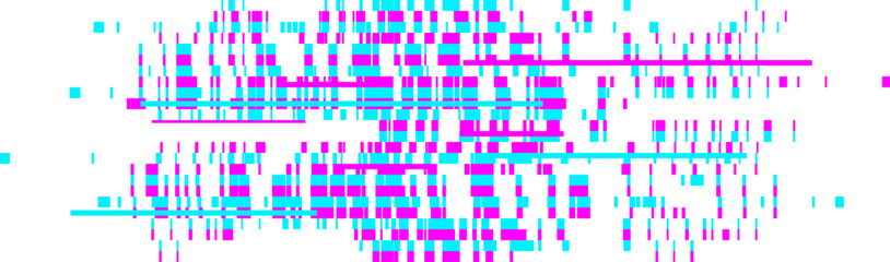 Intertwined cyan and magenta lines and squares create a vibrant and energetic abstract composition, evoking a sense of movement and dynamism against a clean white background