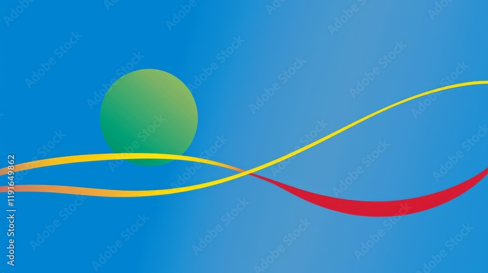 Poster abstract background featuring a vibrant green circle and dynamic flowing lines in yellow and red, cr