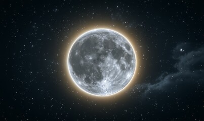 Fototapeta premium Full moon, stars, dark space, glowing halo.