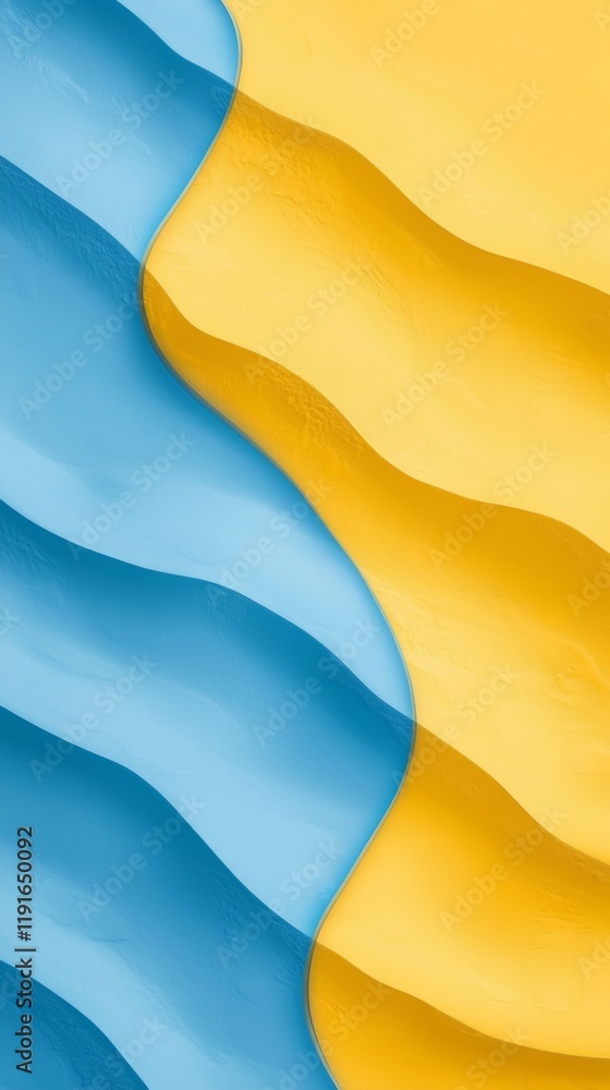 Poster smooth, undulating waves of blue and yellow create a dynamic and visually appealing abstract backgro