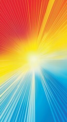 Obraz premium Colorful abstract background featuring converging lines expanding from a bright center, creating a sense of speed and dynamism with a gradient of warm colors blending into cool hues