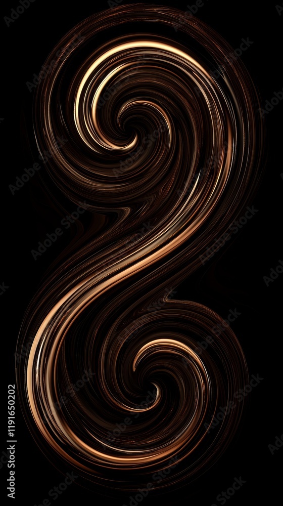 Poster golden swirls intertwining and creating a sophisticated s shape against a stark black backdrop, form