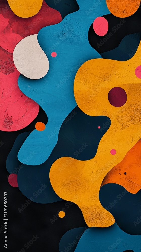 Poster vibrant and dynamic abstract background featuring colorful overlapping organic shapes with a grunge 