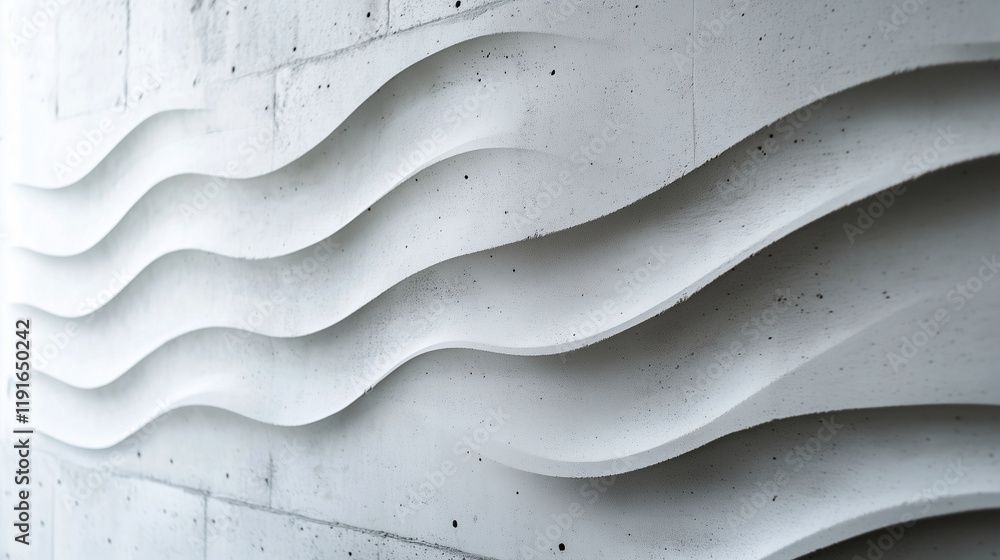 Poster textured architectural bricks with wave-like patterns displayed in a minimalist studio setting, high