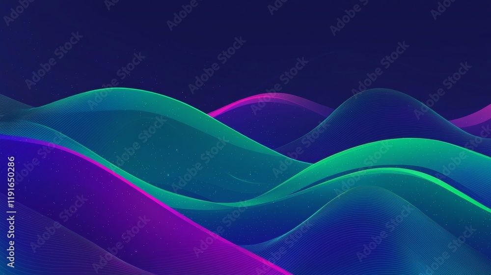 Aufkleber smooth flowing gradient lines creating colorful waves with subtle particles on a dark blue backgroun