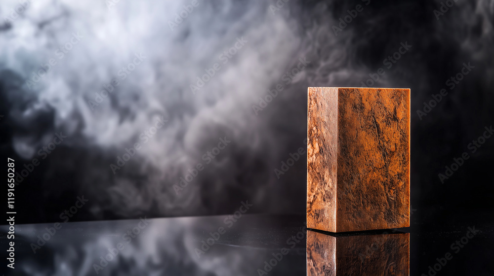 Aufkleber a single architectural brick with a bold, abstract pattern placed on a reflective black surface, ill