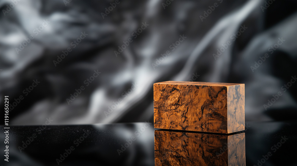 Aufkleber a single architectural brick with a bold, abstract pattern placed on a reflective black surface, ill