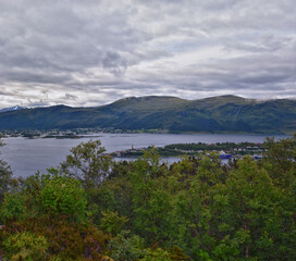 Alesund, Norway. Cityscape image of Alesund from hiking trail above the city, Norway Scandinavia Europe