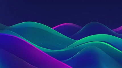 Fototapeta premium Smooth flowing gradient lines creating colorful waves with subtle particles on a dark blue background, perfect for modern and futuristic designs