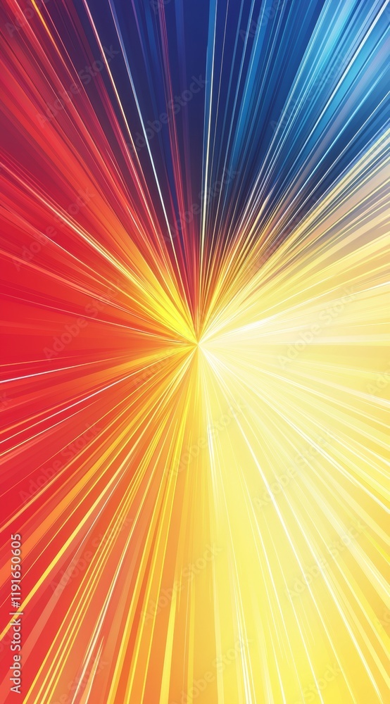 Poster colorful abstract background radiating from the center, featuring dynamic light trails in a gradient