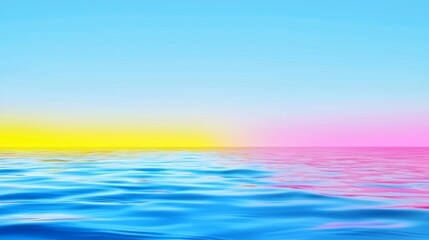 Obraz premium Pink, yellow, and blue hues create a dreamy, surreal landscape where the vibrant sky meets the tranquil ocean, offering a colorful and serene backdrop