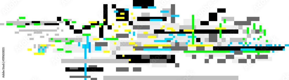 Poster colorful pixelated background forming an abstract glitch art pattern with squares and rectangles in 