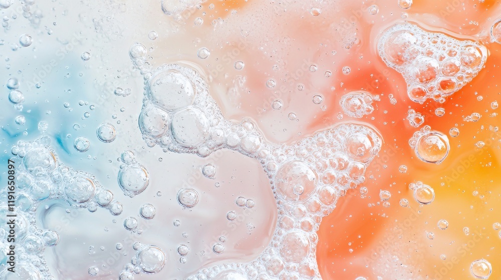 Poster abstract macro close-up showcases oxygen bubbles suspended in a viscous liquid, forming an intriguin