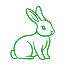 Fototapeta premium Green line art rabbit, sitting, white background, Easter