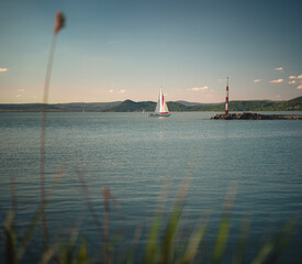 View on lake Balaton in spring with bench