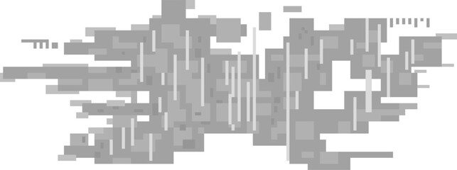 Pixelated gray and white blocks combined with vertical lines create a dynamic abstract composition, evoking feelings of movement, speed, and technological innovation