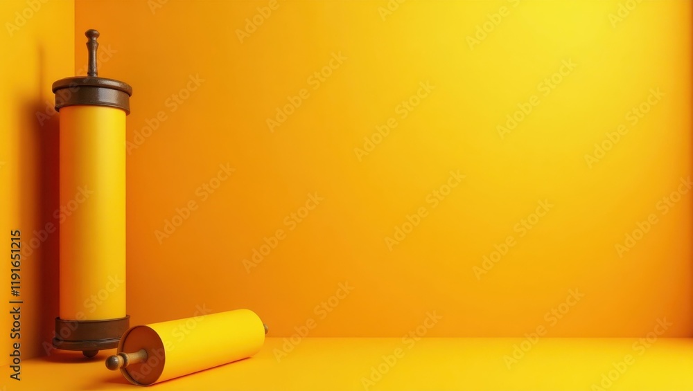 Poster rich mustard yellow classical philosophy scroll on right. soft black background. copy space for text