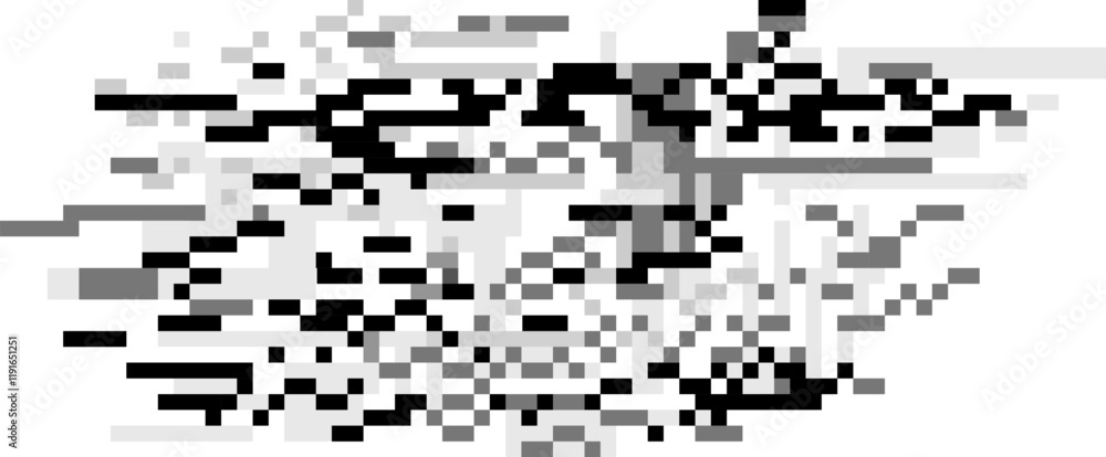 Poster black and white pixelated background creating an abstract digital pattern, presenting a modern aesth