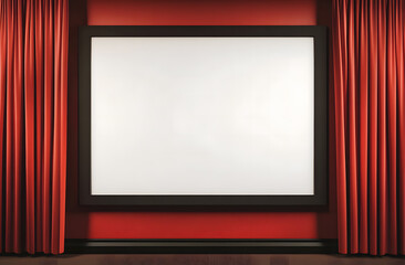 Empty Theater Screen with Red Velvet Curtains - Presentation or Performance Backdrop