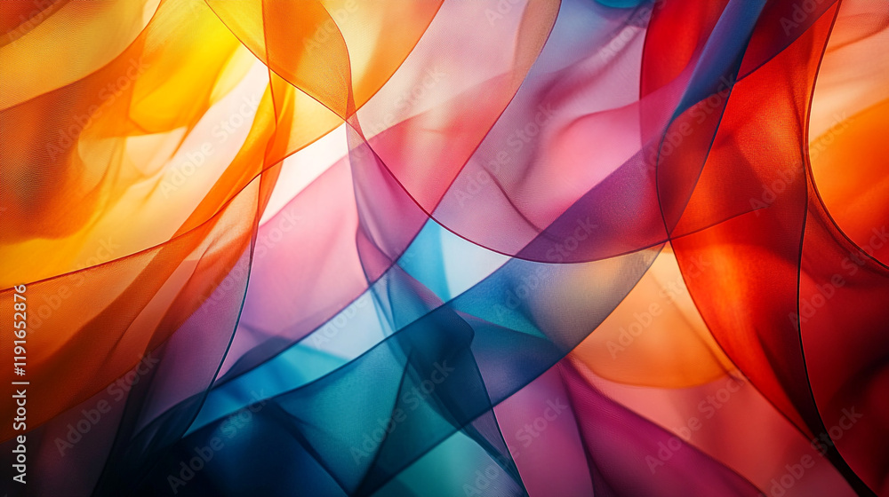 Poster colorful abstract fabric patterns flowing in vibrant hues and dynamic shapes
