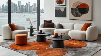 Modern Living Room Cityscape View Featuring Stylish Furniture