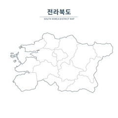 Jeonbuk State map. Map of South Korea with Major Cities, Clean Line Design on White Background.
