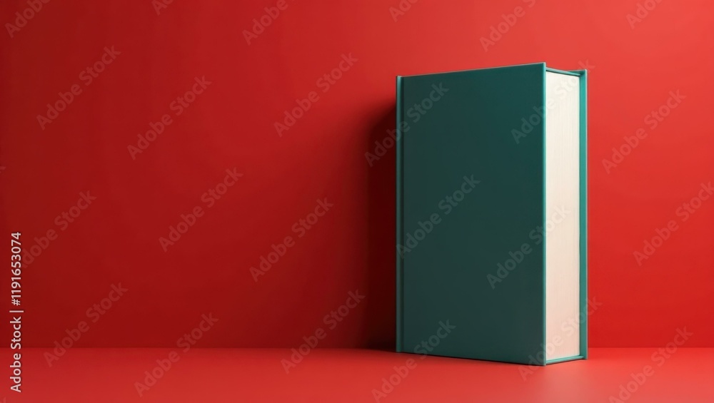 Poster rich teal philosopher's book on right. soft yellow background. copy space for text, 3d render ai gen