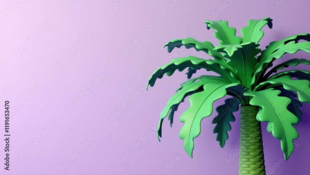 Aufkleber emerald green palm tree on right. soft purple background. copy space for text, 3d render ai generate