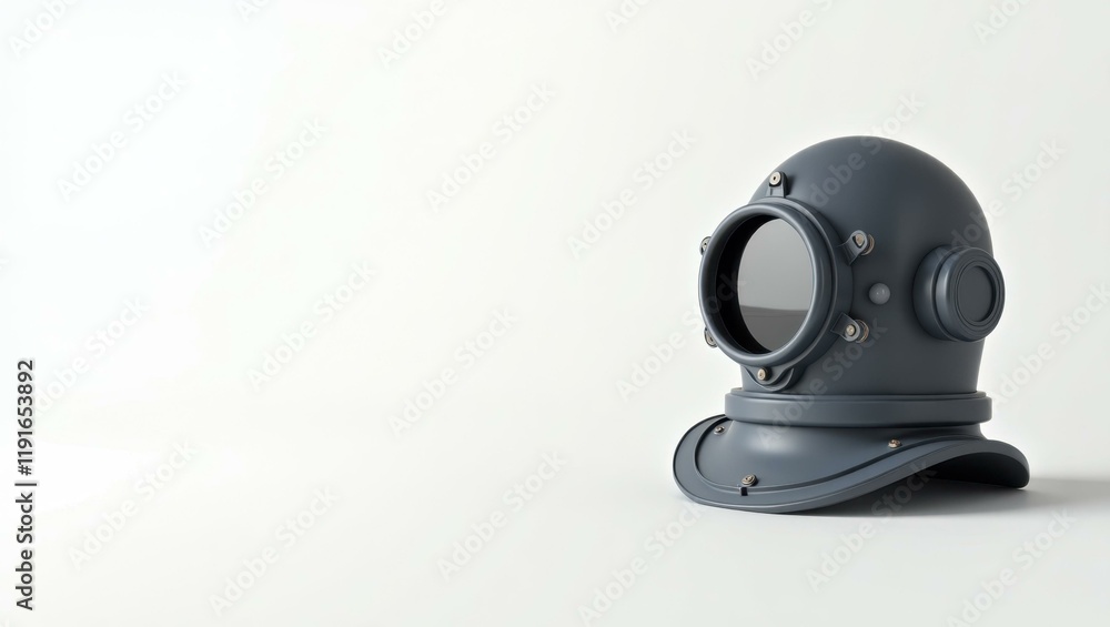 Fototapete slate gray diving helmet on left. soft coral background. copy space for text, 3d render ai generated