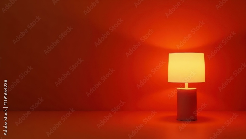 Poster marsala red interrogation room lamp on right. soft blue background. copy space for text, 3d render a