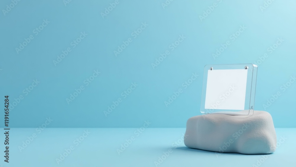 Poster sandstone web browser window on right. soft blue background. copy space for text, 3d render ai gener