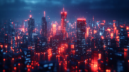 Fototapeta premium Hyperrealistic minimalistic shiny modern skyscrapers in a futuristic financial district with reflections, architectural blue background, bright light tone, graphic perspective, ideal for corporate bro